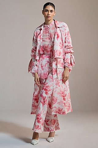 Soft White Soft Texture & Viscose Floral Printed Pants by THE IASO