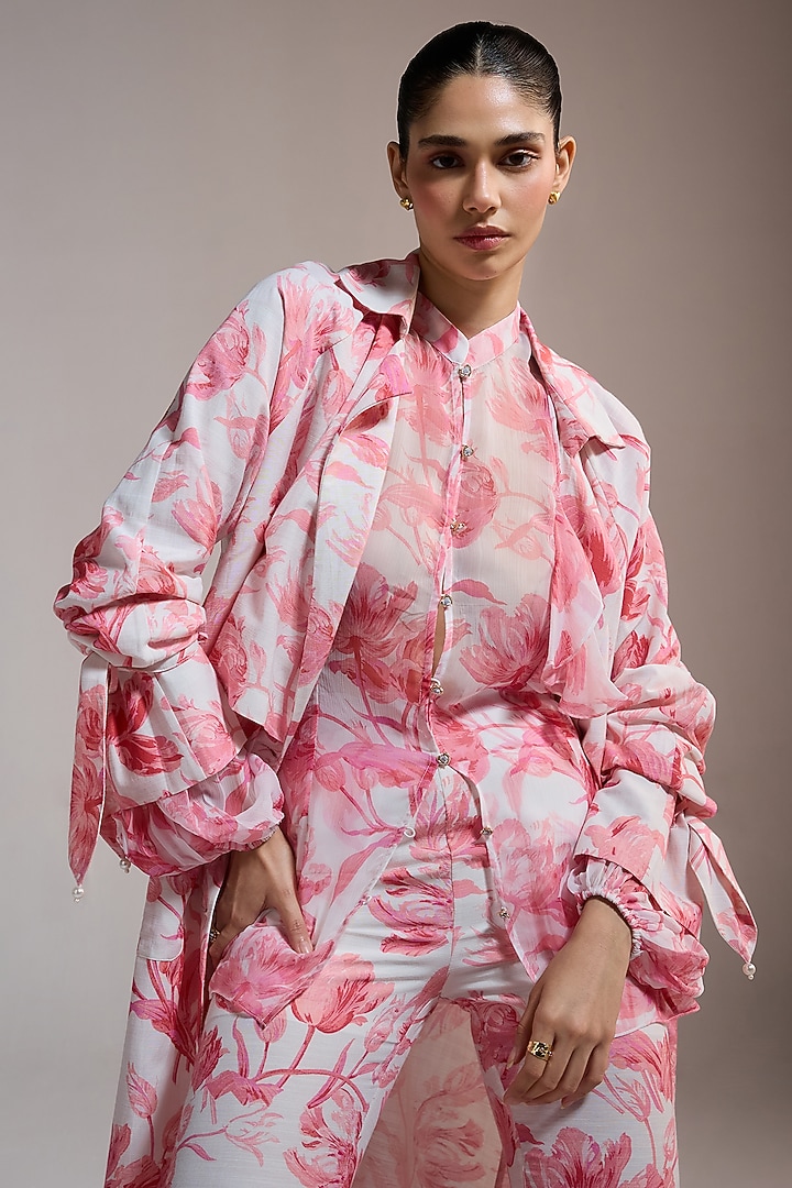 Soft White Soft Texture & Viscose Floral Printed Pants by THE IASO at Pernia's Pop Up Shop