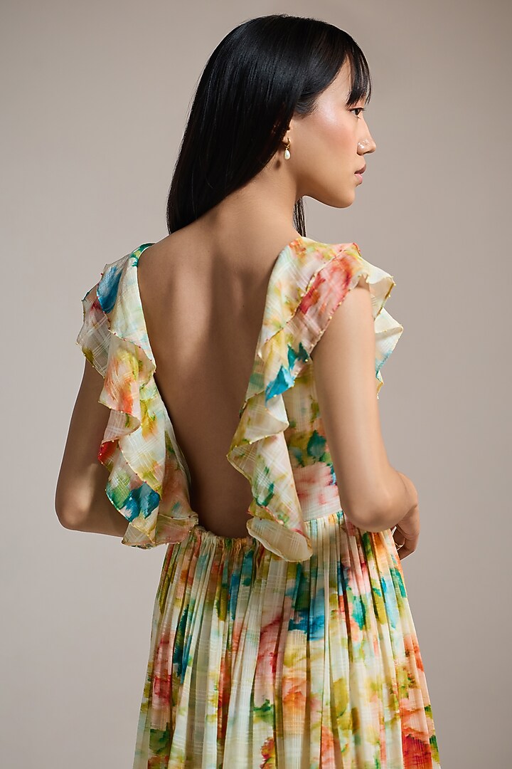 Butter Yellow Soft Texture & Viscose Floral Printed Midi Vacation Dress by THE IASO at Pernia's Pop Up Shop
