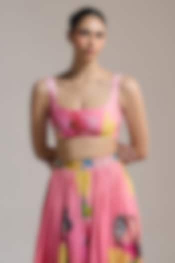 Pink Silk Chanderi & Silk Floral Printed Crop Top by THE IASO at Pernia's Pop Up Shop