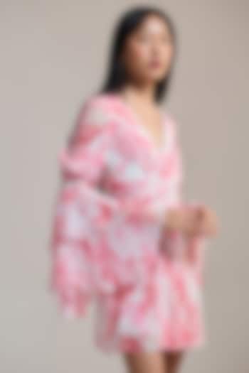 Soft White Crinkle Chiffon & Viscose Floral Printed Mini Vacation Dress by THE IASO at Pernia's Pop Up Shop