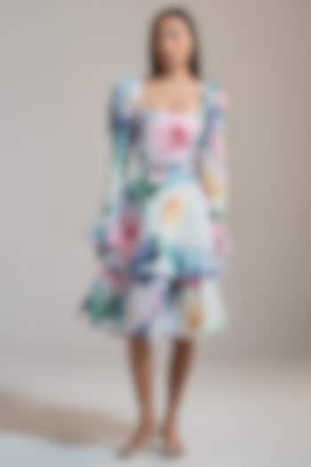 Multi-Colored Slub Textured Schiffli & Viscose Floral Printed Midi Vacation Dress by THE IASO at Pernia's Pop Up Shop