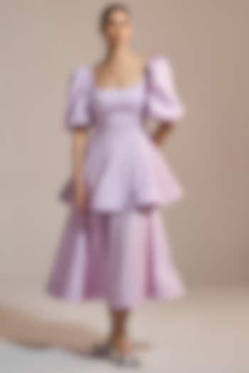 Lilac Italian Cotton Satin & Satin Midi Vacation Dress by THE IASO at Pernia's Pop Up Shop