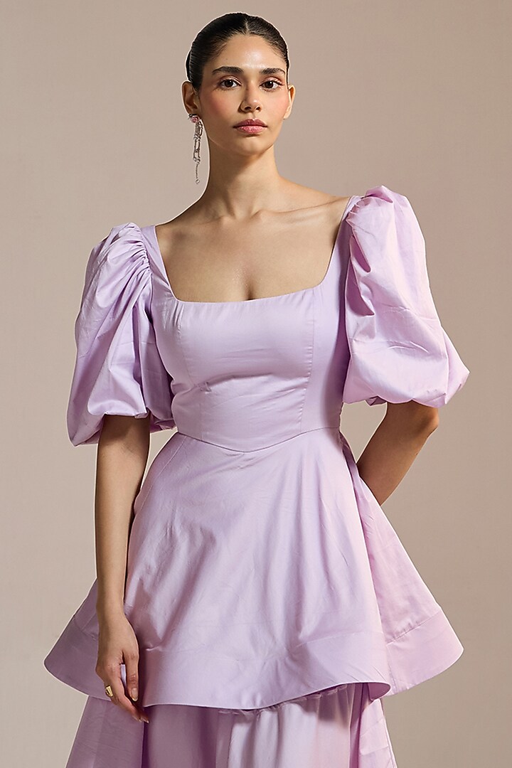 Lilac Italian Cotton Satin & Satin Midi Vacation Dress by THE IASO at Pernia's Pop Up Shop