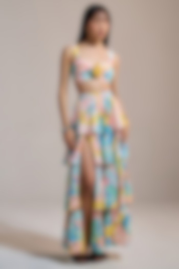 Yellow Slub Texture & Viscose Printed Bralette by THE IASO at Pernia's Pop Up Shop