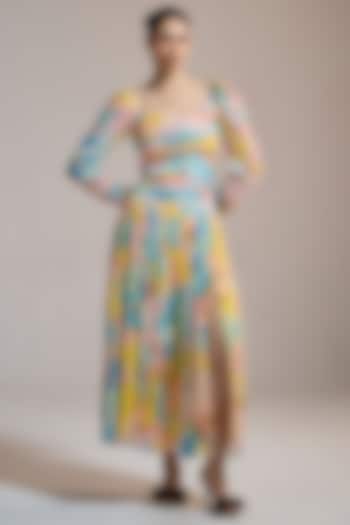 Yellow Crinkle Chiffon Floral Printed Vacation Dress by THE IASO at Pernia's Pop Up Shop