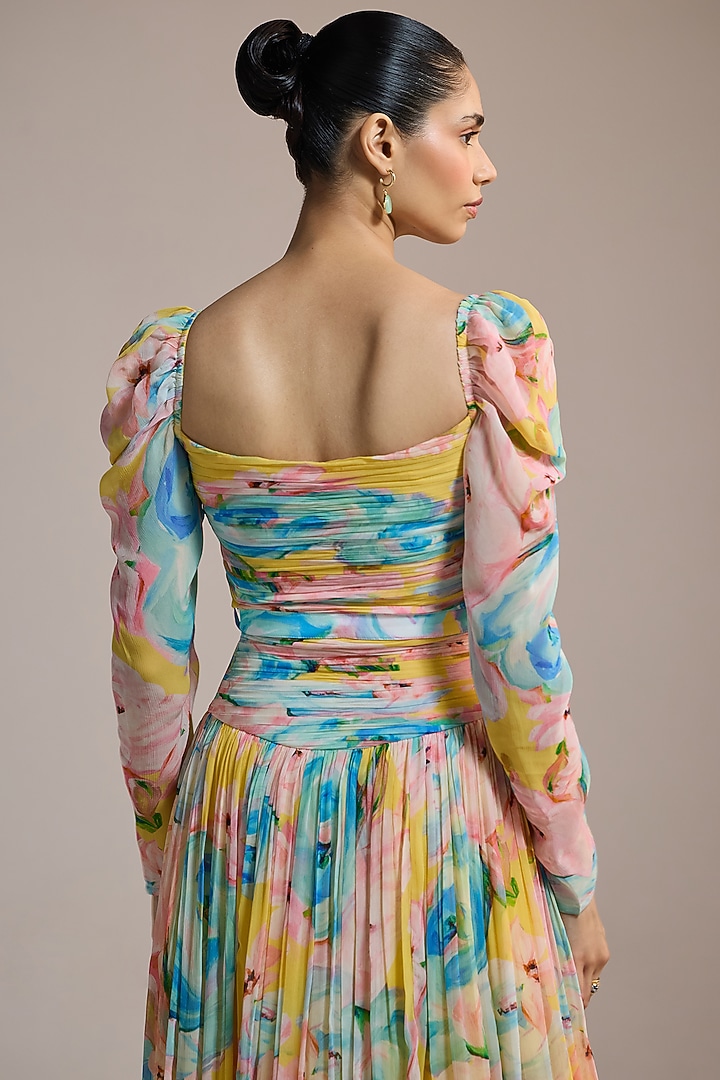 Yellow Crinkle Chiffon Floral Printed Vacation Dress by THE IASO at Pernia's Pop Up Shop