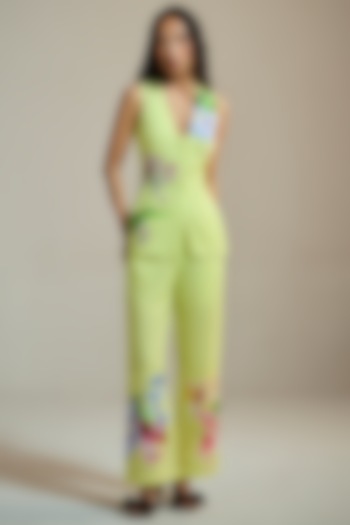 Butter Yellow Linen & Cotton Linen Handpainted Vest by THE IASO at Pernia's Pop Up Shop