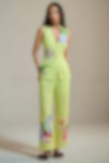 Butter Yellow Linen & Cotton Linen Handpainted Straight-Leg Trousers by THE IASO at Pernia's Pop Up Shop