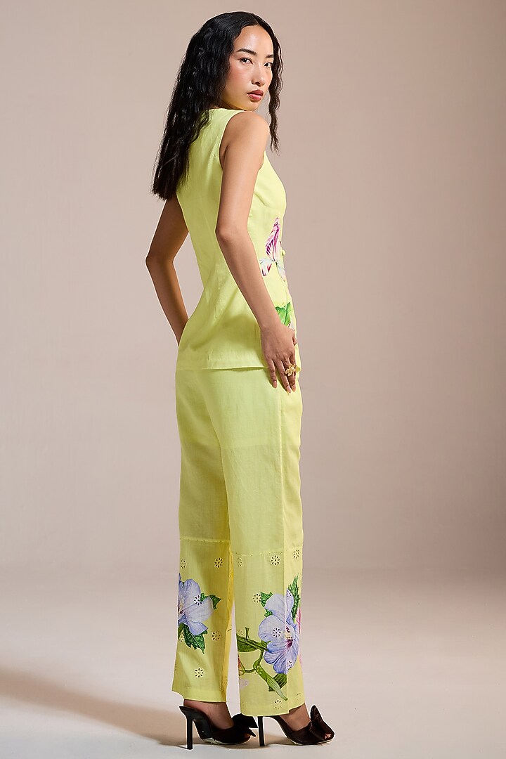 Butter Yellow Linen & Cotton Linen Handpainted Straight-Leg Trousers by THE IASO at Pernia's Pop Up Shop