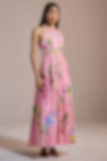 Pink Italian Cotton Satin & Cotton Printed Maxi Vacation Dress by THE IASO at Pernia's Pop Up Shop