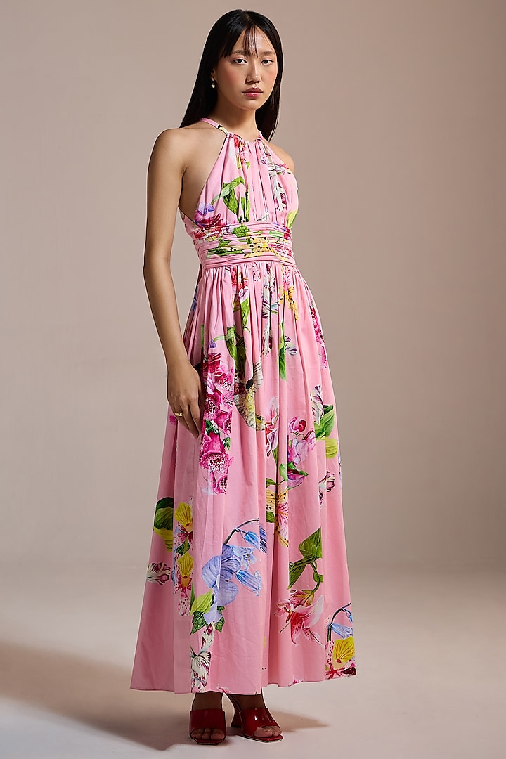 Pink Italian Cotton Satin & Cotton Printed Maxi Vacation Dress by THE IASO at Pernia's Pop Up Shop