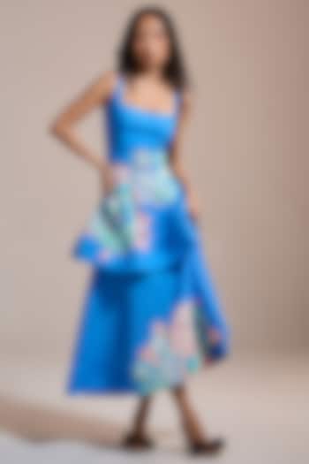 Sky Blue Slub Texture & Viscose Handpainted Midi Vacation Dress by THE IASO at Pernia's Pop Up Shop