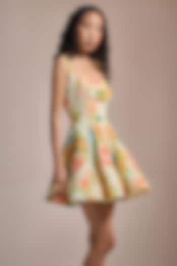 Butter Yellow Self Cotton Jacquard & Viscose Floral Printed Mini Vacation Dress by THE IASO at Pernia's Pop Up Shop