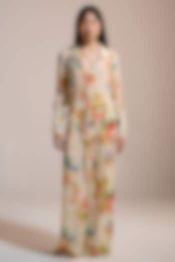 Butter Yellow Crinkle Chiffon Printed Wide-Leg Pants by THE IASO at Pernia's Pop Up Shop