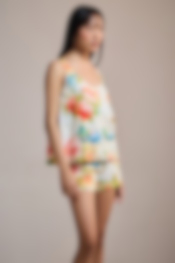 Soft Yellow Italian Cotton Satin & Cotton Floral Printed Top by THE IASO at Pernia's Pop Up Shop