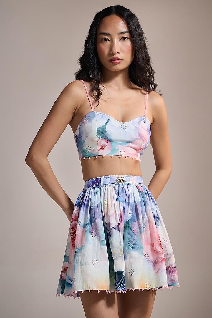 Multi-Colored Slub Texture & Viscose Floral Printed Bralette by THE IASO at Pernia's Pop Up Shop