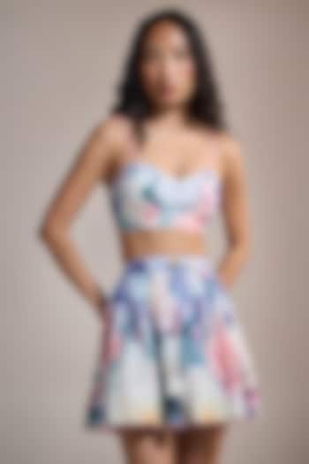 Multi-Colored Slub Texture & Viscose Floral Printed Skirt by THE IASO at Pernia's Pop Up Shop