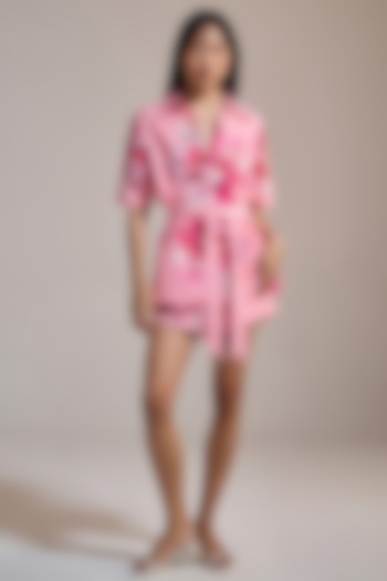 Multi-Colored Slub Texture & Viscose Floral Printed Shorts by THE IASO at Pernia's Pop Up Shop