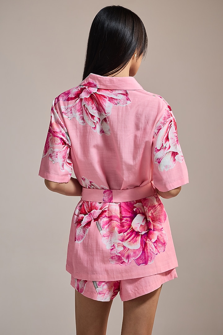 Multi-Colored Slub Texture & Viscose Floral Printed Shorts by THE IASO at Pernia's Pop Up Shop