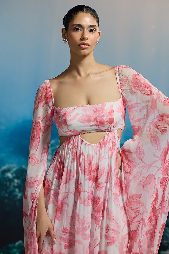 Soft White Crinkle Chiffon Floral Printed Maxi Vacation Dress by THE IASO at Pernia's Pop Up Shop