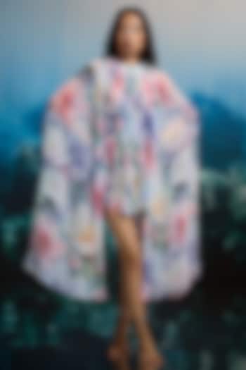 Multi-Colored Crinkle Chiffon Printed Jacket Vacation Dress by THE IASO at Pernia's Pop Up Shop