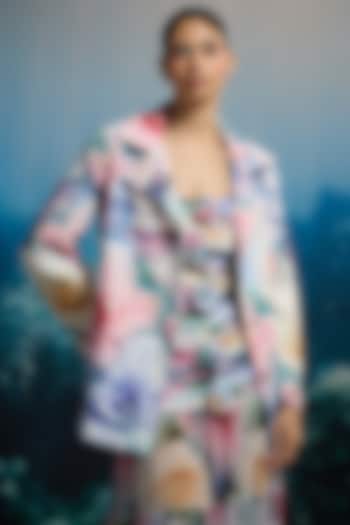 Multi-Colored Poplin & Cotton Floral Printed Blazer With Belt by THE IASO at Pernia's Pop Up Shop