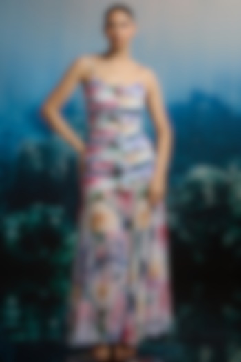 Multi-Colored Crinkle Chiffon Floral Printed Maxi Vacation Dress by THE IASO at Pernia's Pop Up Shop