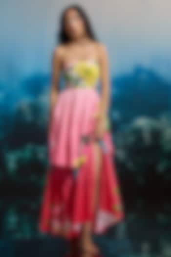 Pink Cotton Satin Color-Blocked Strapless Vacation Dress by THE IASO at Pernia's Pop Up Shop