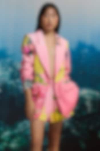 Bubblegum Pink Italian Cotton Satin Printed Blazer by THE IASO at Pernia's Pop Up Shop