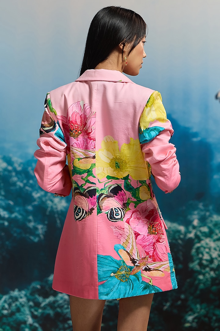 Bubblegum Pink Italian Cotton Satin Printed Blazer by THE IASO at Pernia's Pop Up Shop