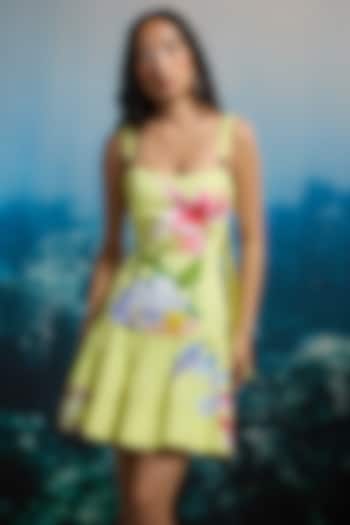 Lemon Yellow Linen & Cotton Linen Floral Printed Mini Vacation Dress by THE IASO at Pernia's Pop Up Shop