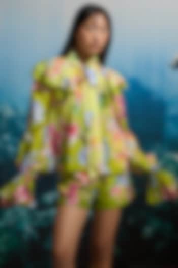 Lime Green Texture & Viscose Printed Top by THE IASO at Pernia's Pop Up Shop