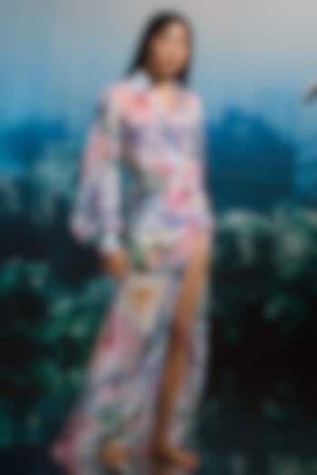Multi-Colored Crinkle Chiffon & Viscose Floral Printed Vacation Shirt Dress by THE IASO at Pernia's Pop Up Shop