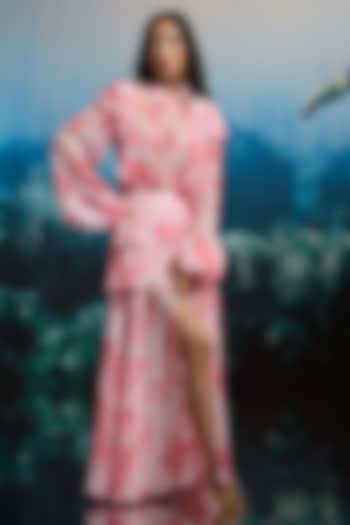 Soft White Crinkle Chiffon & Viscose Floral Printed Shirt by THE IASO at Pernia's Pop Up Shop