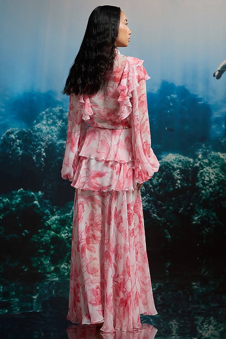 Soft White Crinkle Chiffon & Viscose Floral Printed Shirt by THE IASO at Pernia's Pop Up Shop