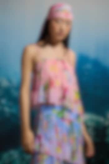 Pink Crinkle Chiffon & Viscose Floral Printed Camisole Top by THE IASO at Pernia's Pop Up Shop