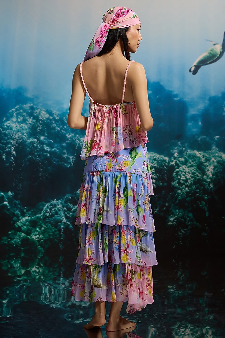 Pink Crinkle Chiffon & Viscose Floral Printed Camisole Top by THE IASO at Pernia's Pop Up Shop