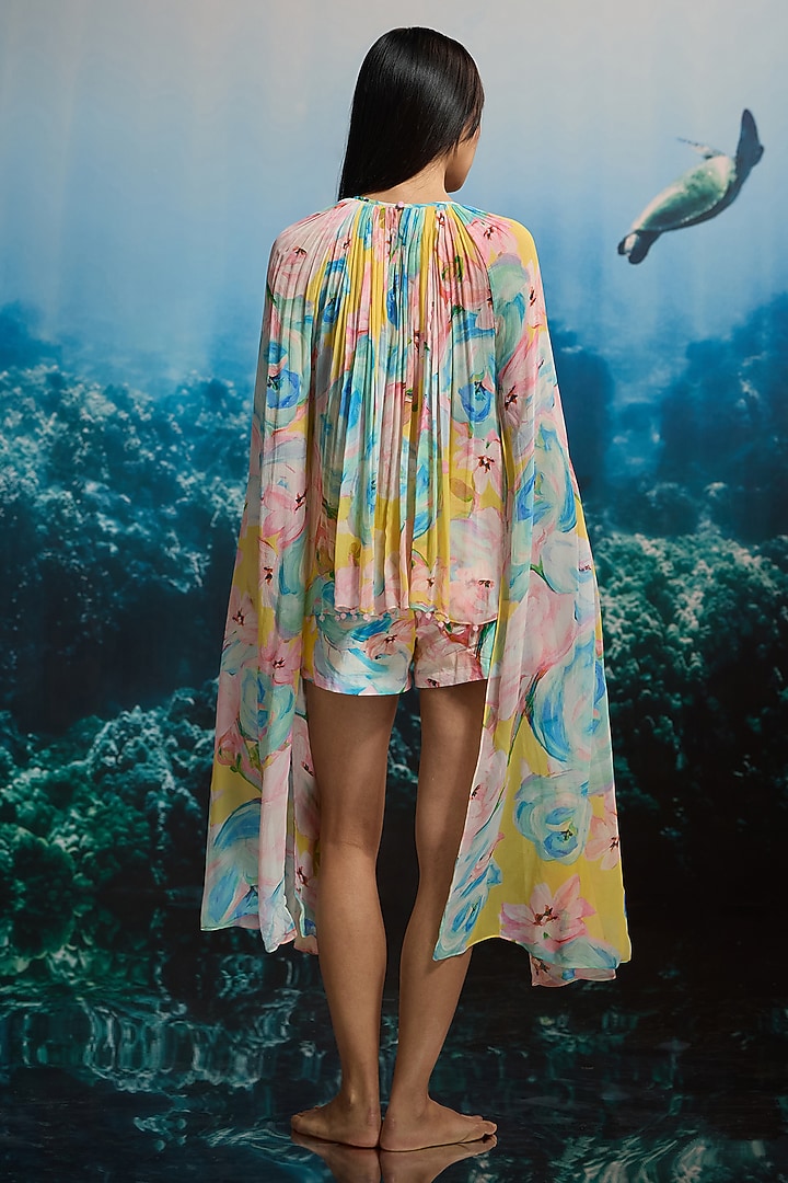 Yellow Slub Texture & Viscose Floral Printed Shorts by THE IASO at Pernia's Pop Up Shop