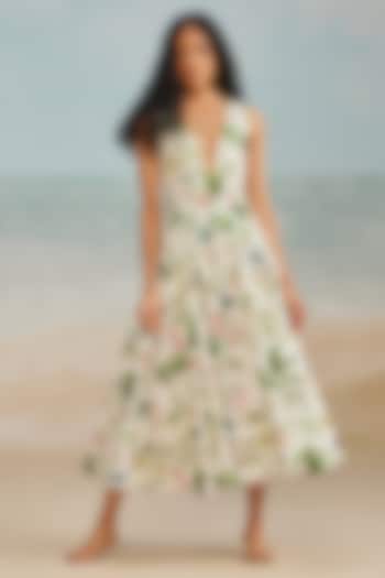 White Cotton Canvas Midi Cocktail Dress by THE IASO at Pernia's Pop Up Shop