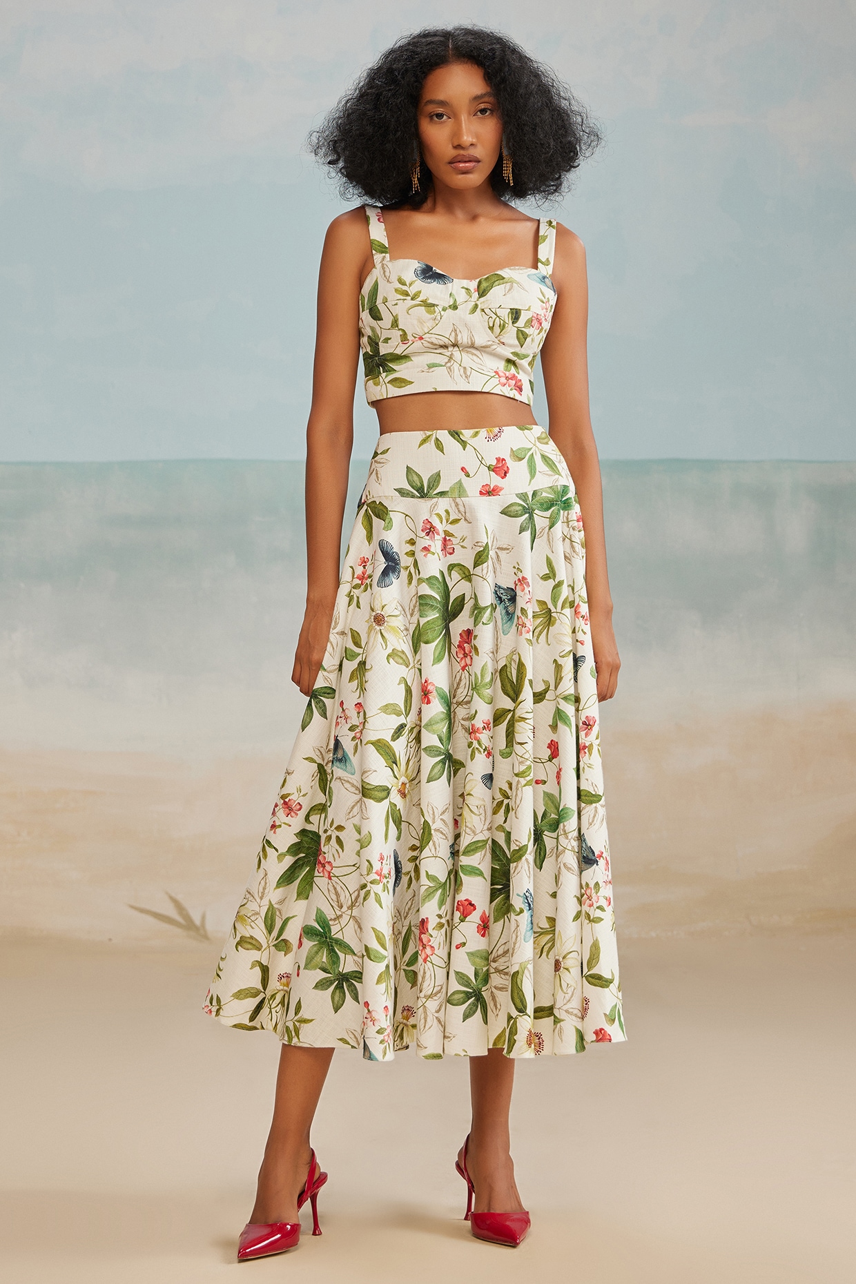 トップス LEINWANDE Popcorn Tree Knitted Crop Top White Cotton Canvas Printed Corset Crop Top by THE IASO at