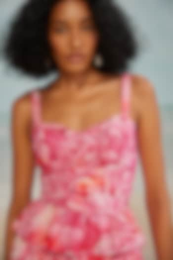 Pink Slub Fabric Printed Strappy Top by THE IASO at Pernia's Pop Up Shop