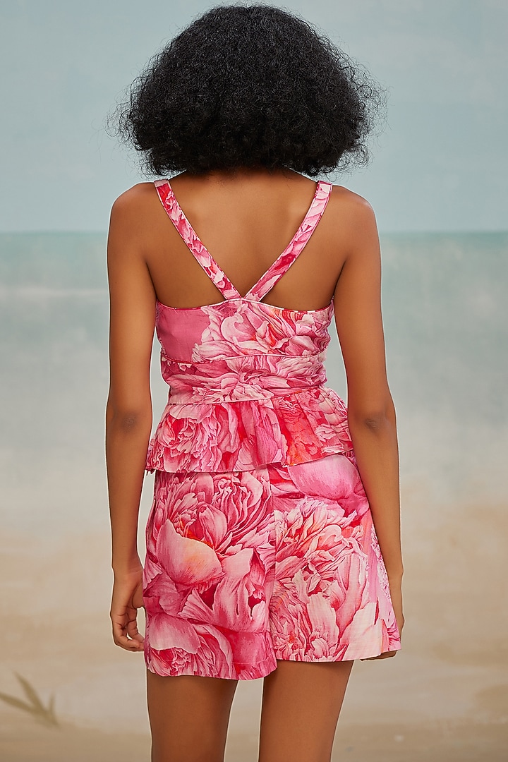 Pink Slub Fabric Printed Shorts by THE IASO at Pernia's Pop Up Shop