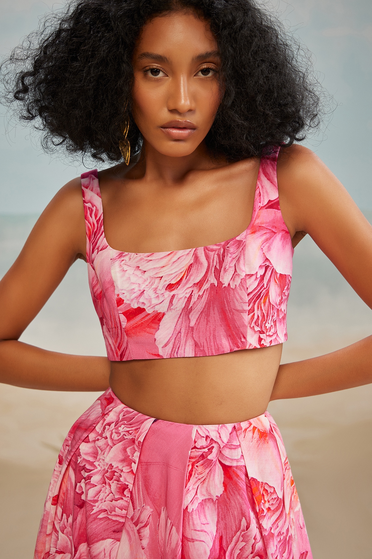 Satin pink crop top deals