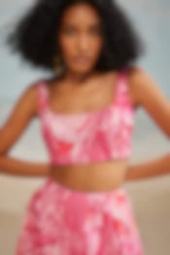 Pink Slub Fabric Printed Crop Top by THE IASO at Pernia's Pop Up Shop