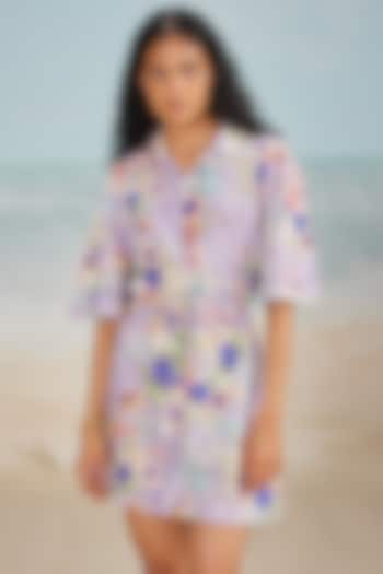 Lilac Slub Fabric Printed Mini Shirt Dress by THE IASO at Pernia's Pop Up Shop