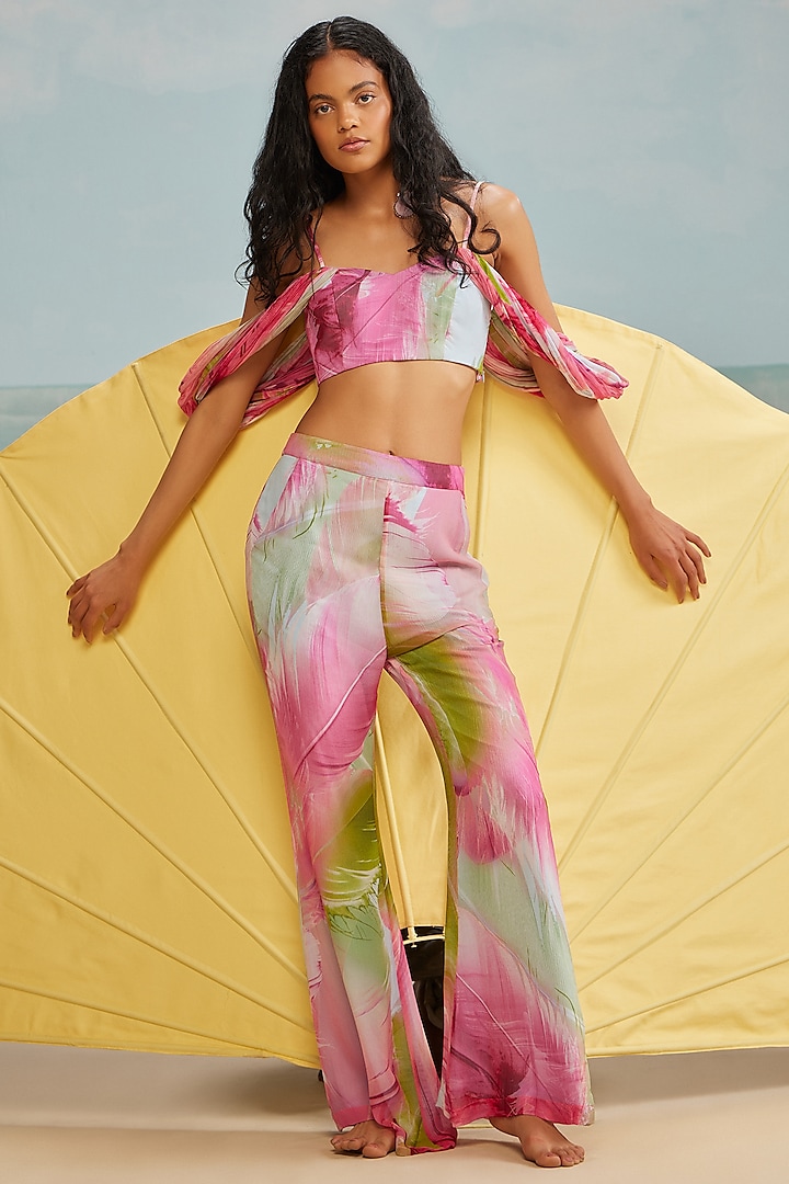 Multi-Colored Crinkle Chiffon Printed Pants by THE IASO at Pernia's Pop Up Shop