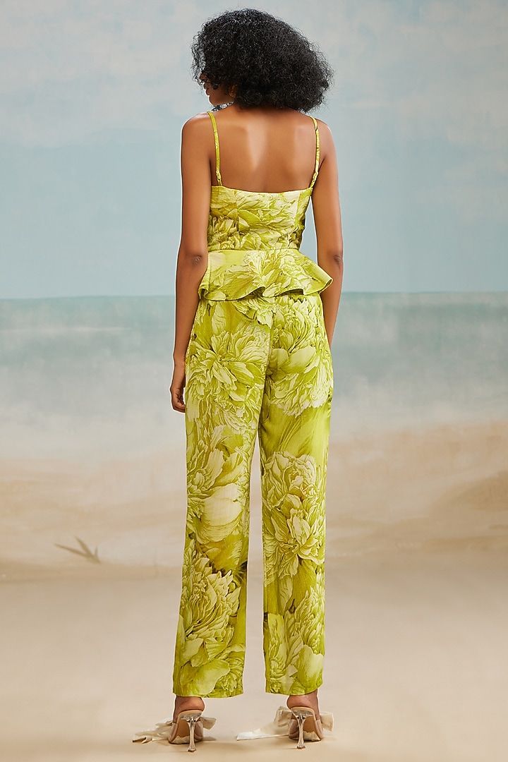Celery Green Twill Modal Printed Corset Top by THE IASO at Pernia's Pop Up Shop
