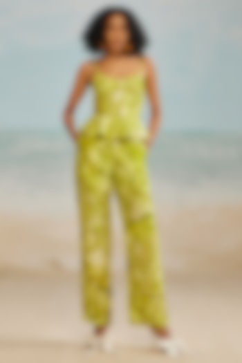 Celery Green Twill Modal Printed Pants by THE IASO at Pernia's Pop Up Shop