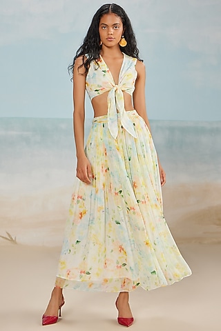Pastel Crinkle Chiffon Printed Crop Top by THE IASO